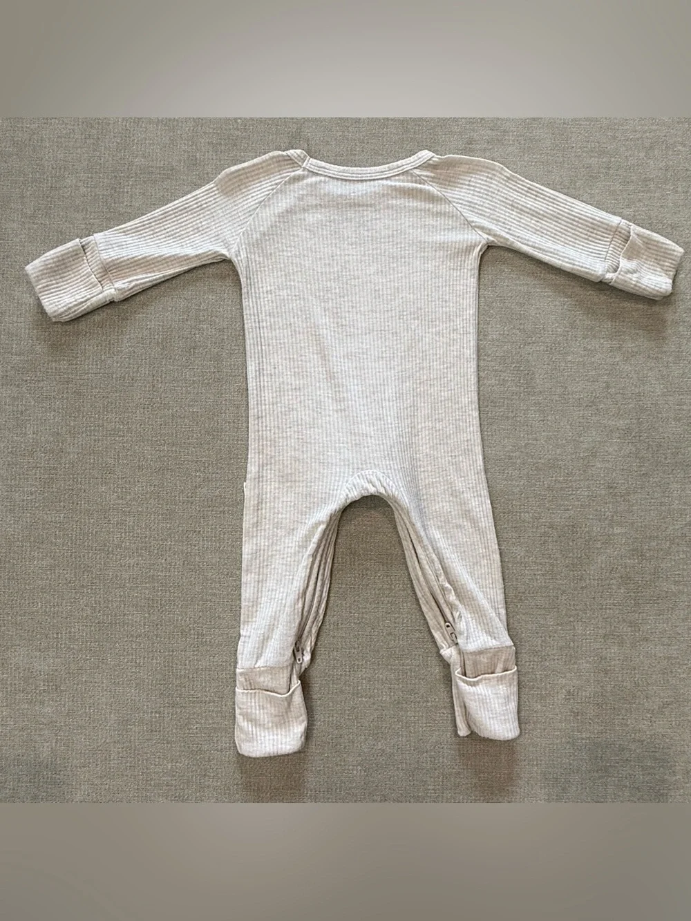 Little Sleepies Heather Oatmeal Ribbed Crescent Zippy Newborn